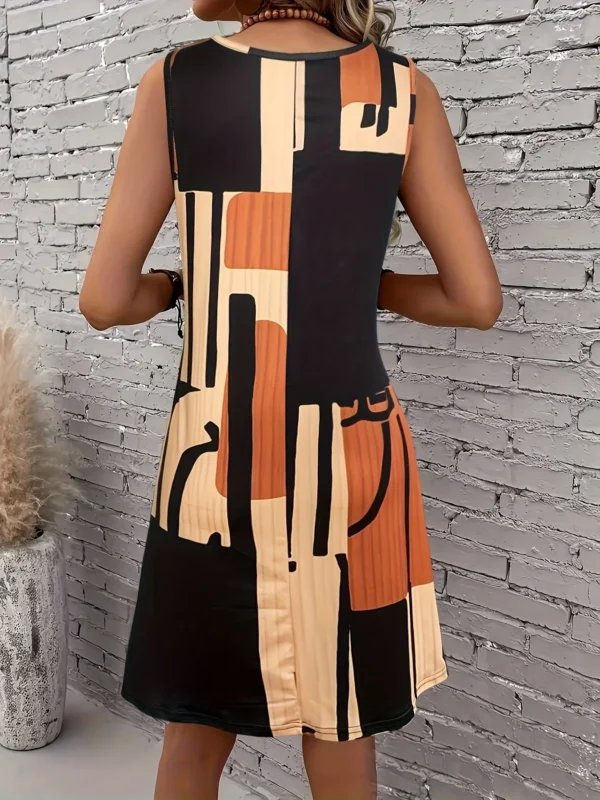 Spring&Summer Women's Geometric Pattern Sleeveless Dress For Summer Vacation,dresses for women summer，Women Bohemia Midi Dresses - Image 2