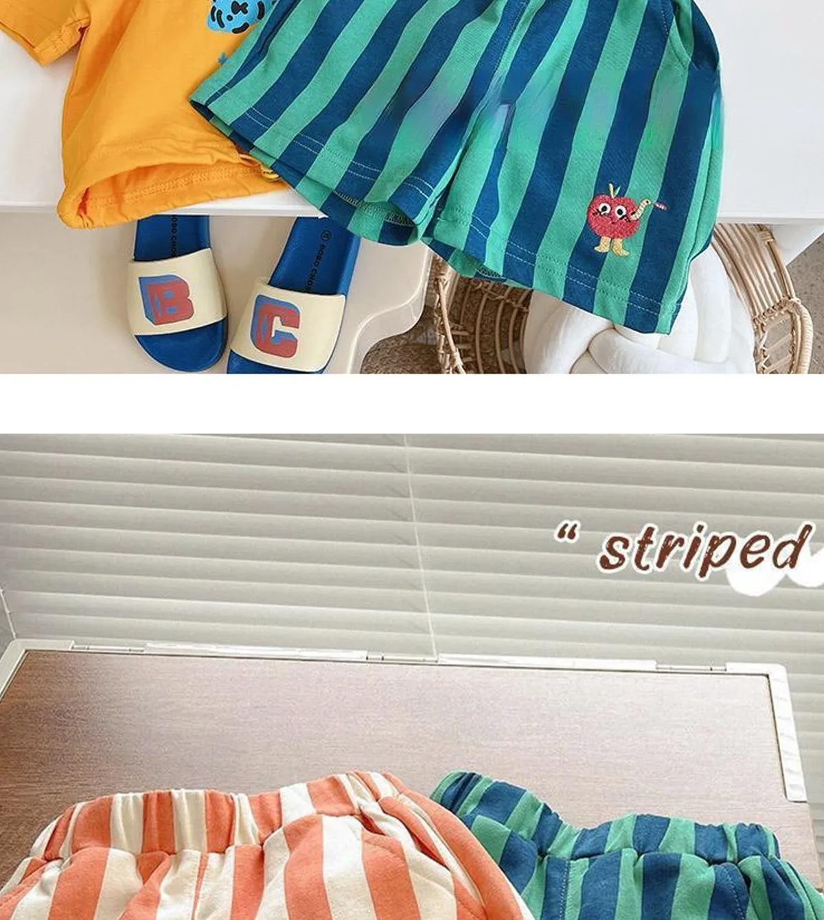 2PCS Korean Style Toddler Shorts: Elastic Band Striped Kids Casual Shorts 16 kf Sdb347221dd204628bd33995ac9700db3s