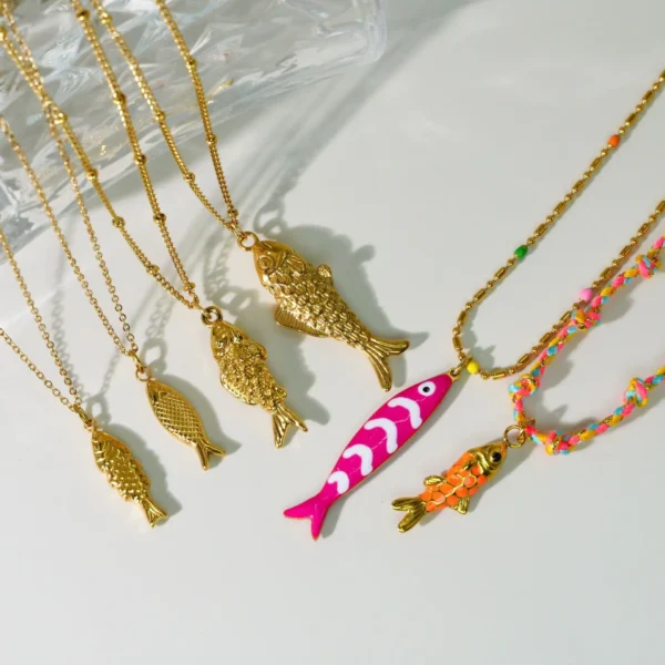 2025 New Necklace Colorful Fish Stainless Steel Trendy Metal Jewelry Colored Rope Choker Women Accessories Gift Collar pez - Image 5