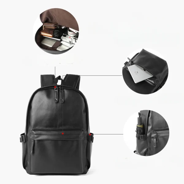 Luxury Fashion Backpack Men Soft PU Leather Men's Backpack 15 Inch Laptop Bags Large Capacity Travel Backpacks Student Schoolbag - Image 4