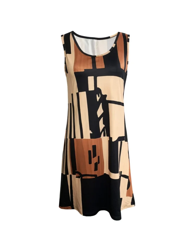 Spring&Summer Women's Geometric Pattern Sleeveless Dress For Summer Vacation,dresses for women summer，Women Bohemia Midi Dresses - Image 3