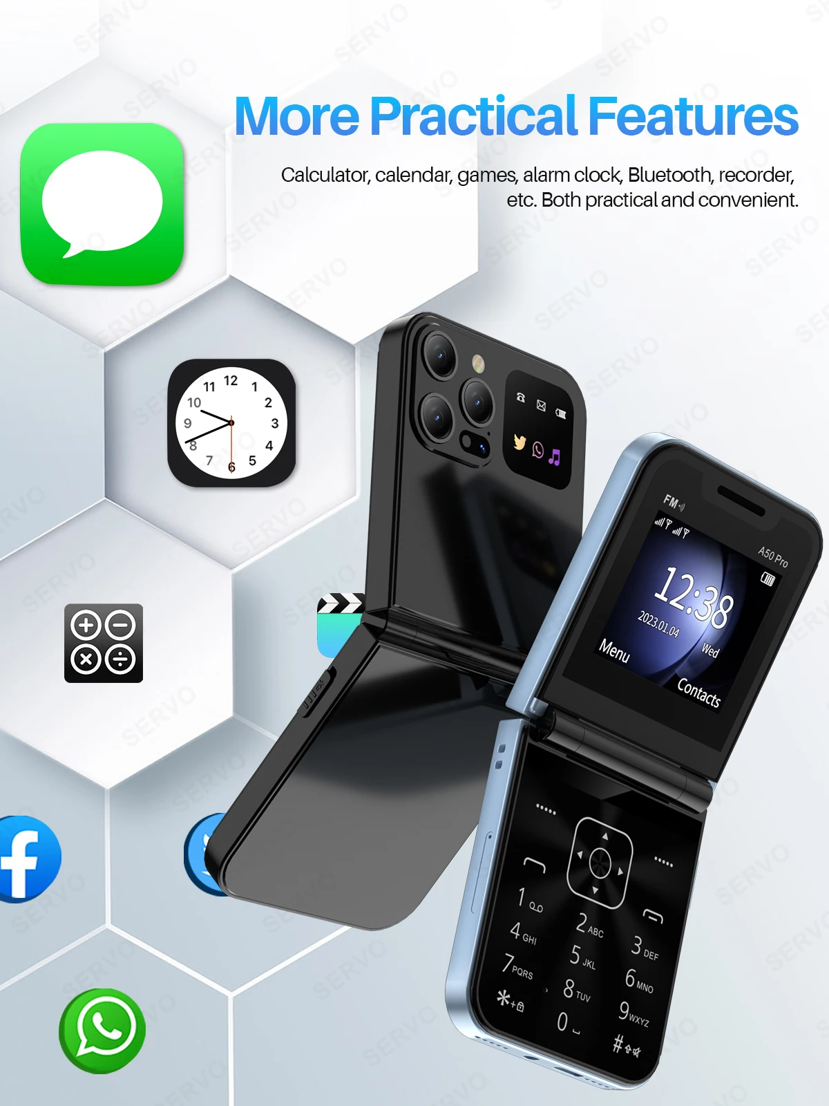 SERVO A50 Pro Foldable Phone: Dual SIM GSM, Electric Torch, Type-C 19 kf Se0c407d82061434bb41e29b23ffde9f1i