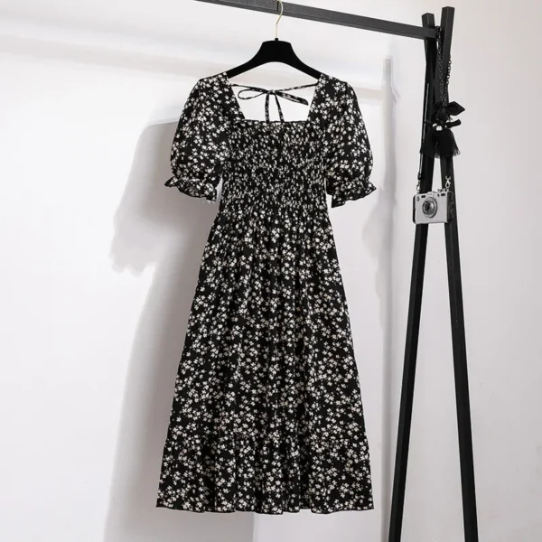 Spring Summer Chiffon Dresses Fashion Female Elastic Waist Short Sleeve Pleated Casual Dress Women A-line Dresses Vestidos - Image 6