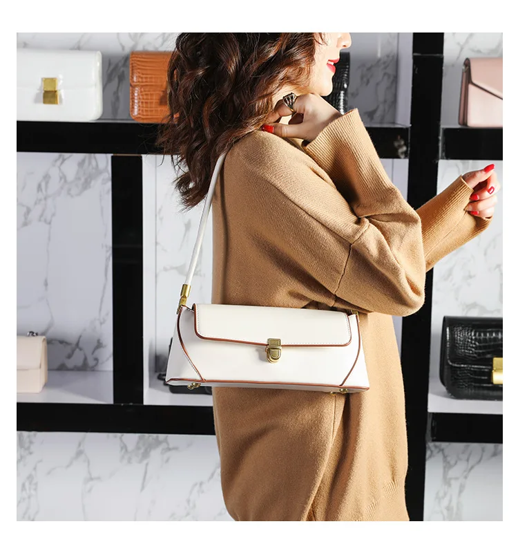 Genuine Leather Armpit Bag: Retro Niche Solid Color Portable Shoulder Bag 14 kf Se23f28de2e164df0820f19d23e3fca5aN