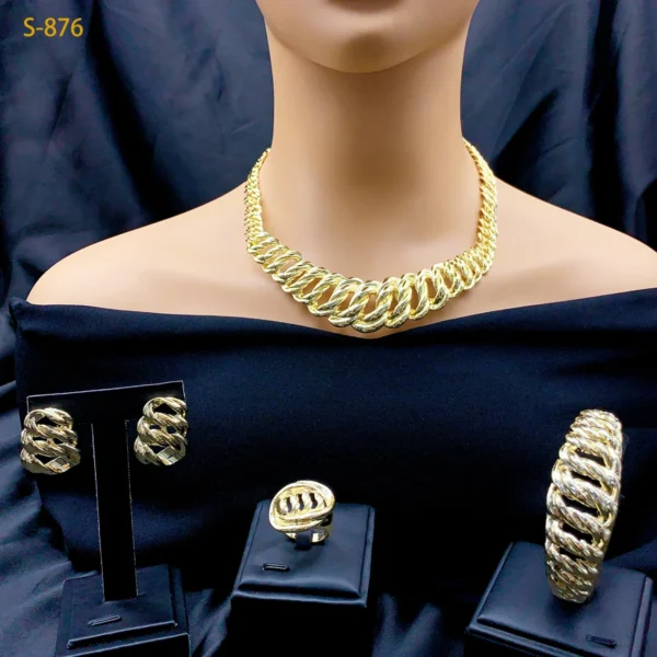Luxury Dubai Ethiopian Chain Necklace And Earrings Sets For Women Indian Bridal 18k Gold Color Jewelry Set Wedding - Image 6