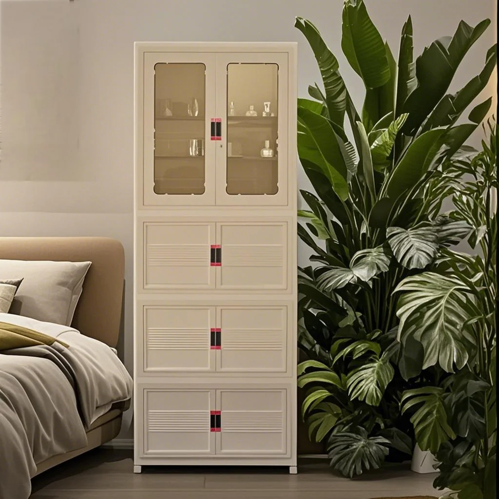 Folding storage wardrobe: magnetic door + universal wheels + stackable design, 0 tool assembly