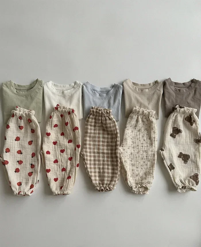 Organic Cotton Baby Pants: Newborn Toddler Cute Print Soft Muslin Capris 9 kf Se9d591ceb7654f9e8f569a70b8d73ad6B