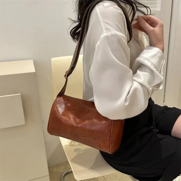 Vintage PU Leather Boston Women Small Handbag and Purse Fashion Designer Crossbody Bag Female Casual Travel Pillow Shoulder Bag - Image 4