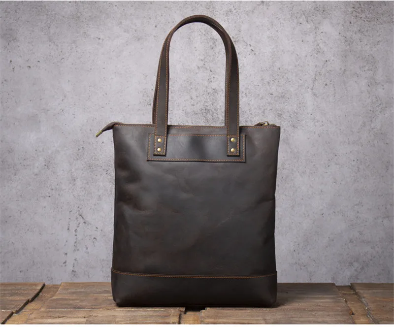 Vintage Crazy Horse Cowhide Tote Bag: 14" Leather Laptop Shoulder Bag 16 kf Sedf74b3208db4b43a765baf3199e82bb2