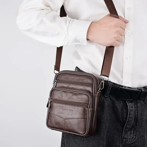 Men's New Genuine Leather Crossbody Bag Vertical Trendy Multifunctional Shoulder Bag Briefcase Casual Travel Messenger Bag - Image 6
