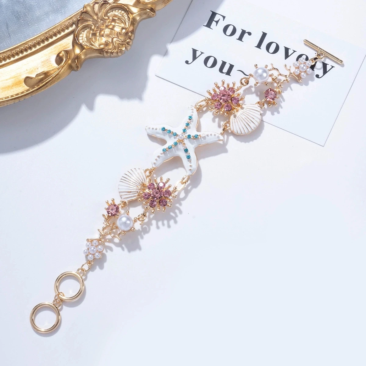 Bohemian Starfish Shell Bracelet: Crystal Pearl Summer Beach Bangle 7 kf Sf1577546a823458d9b941a2021702aa2d