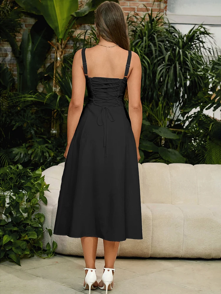NewAsia Solid Sleeveless Long Dress: Bandage Camisole Padded Elegant Vestidos 17 kf Sf25b395b61f044e4a19515a7a6df7f22n