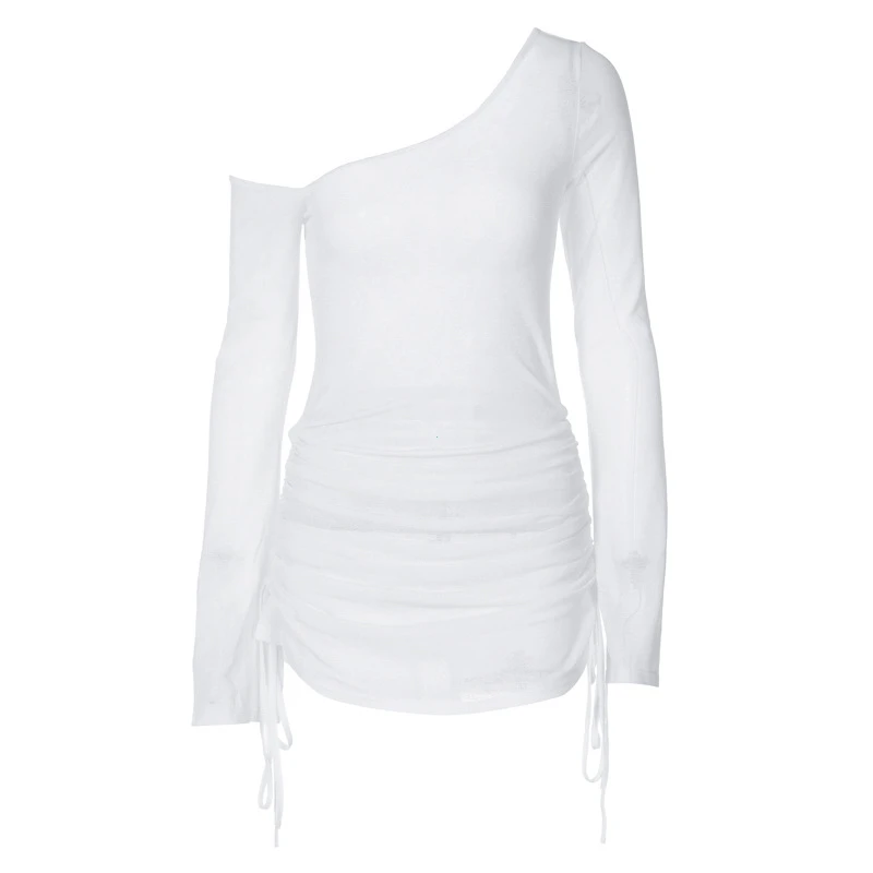 Dulzura Skew Collar Ruched Mini Dress: See-Through Drawstring Clubwear 13 kf Sf34f672c92cc4aff9b90bb8e34aa6f01V