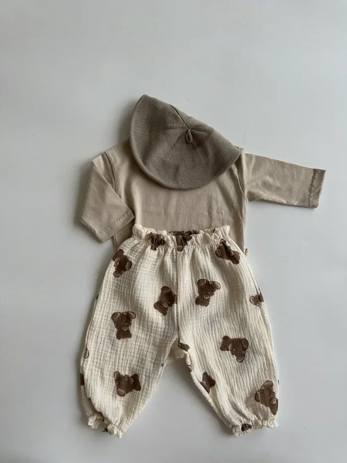 Organic Cotton Baby Pants: Newborn Toddler Cute Print Soft Muslin Capris 21 kf Sf4f3cee27d9f4bf49d0adc9d566cb8ebJ
