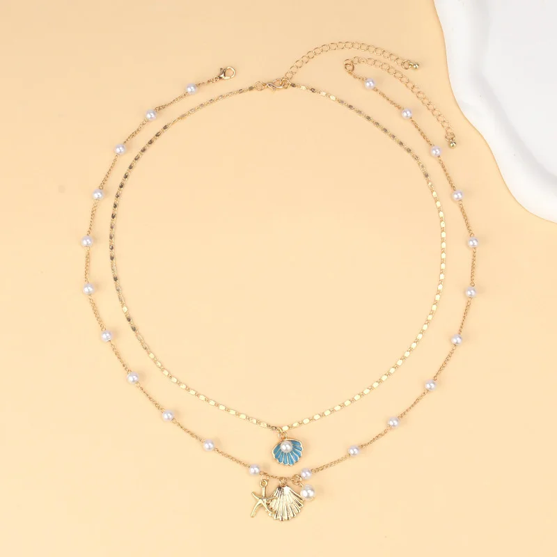 2-Pc Gold Plated Starfish Necklace: Pearl Ocean Beach Jewelry for Women 14 kf Sf8a346550b2147f0b826c7146a3bdab2d