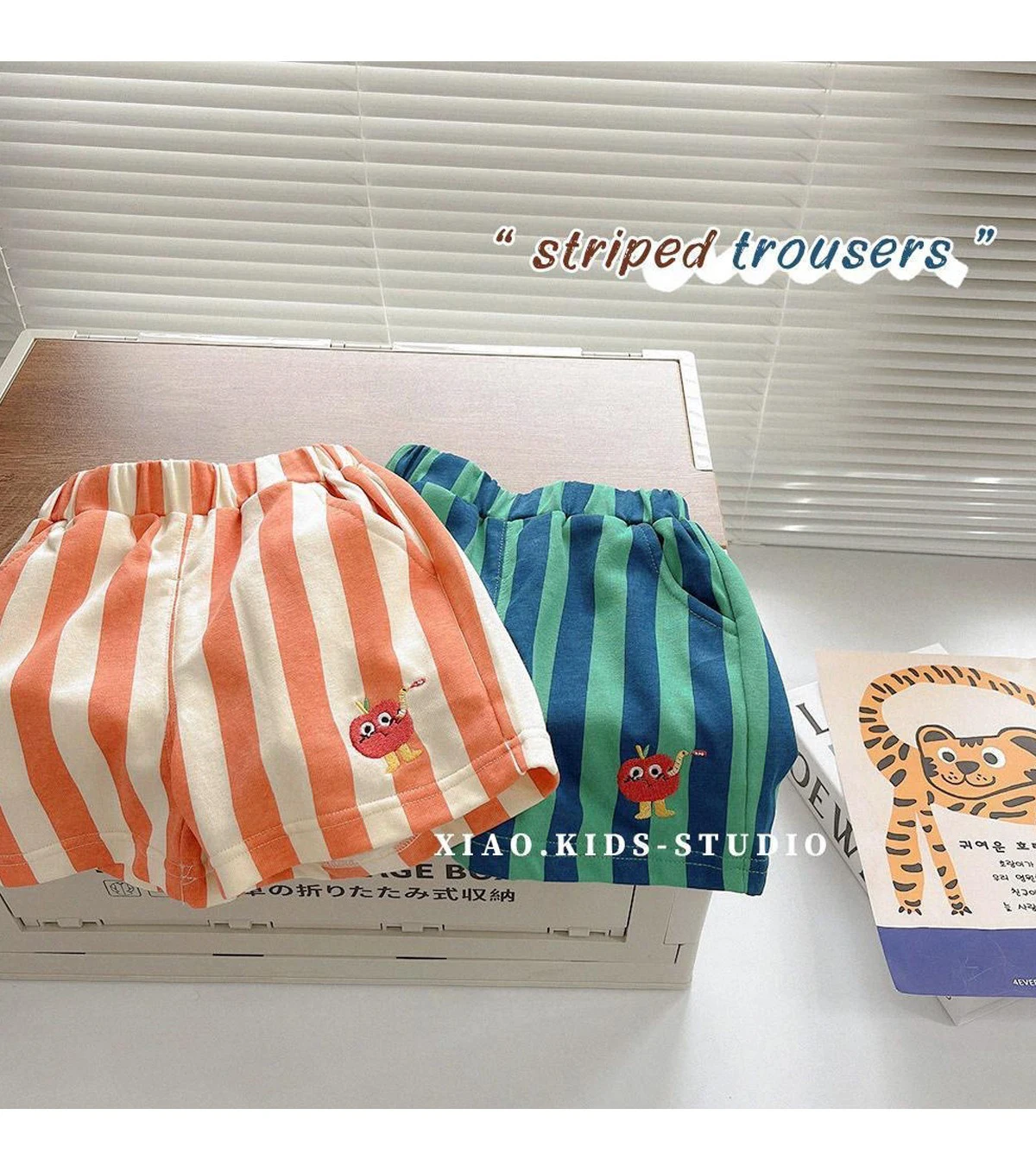 2PCS Korean Style Toddler Shorts: Elastic Band Striped Kids Casual Shorts 8 kf Sfb3c952bd9944b6f9609080df59090b03