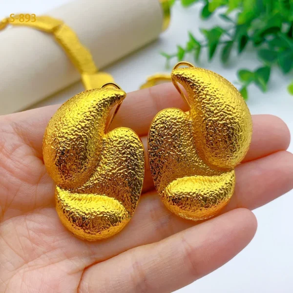 Luxury Ethiopian Bridal Jewelry Sets Wedding Indian Dubai Big Necklace And Earrings For Women 24k Gold Color Accessories Gifts - Image 4