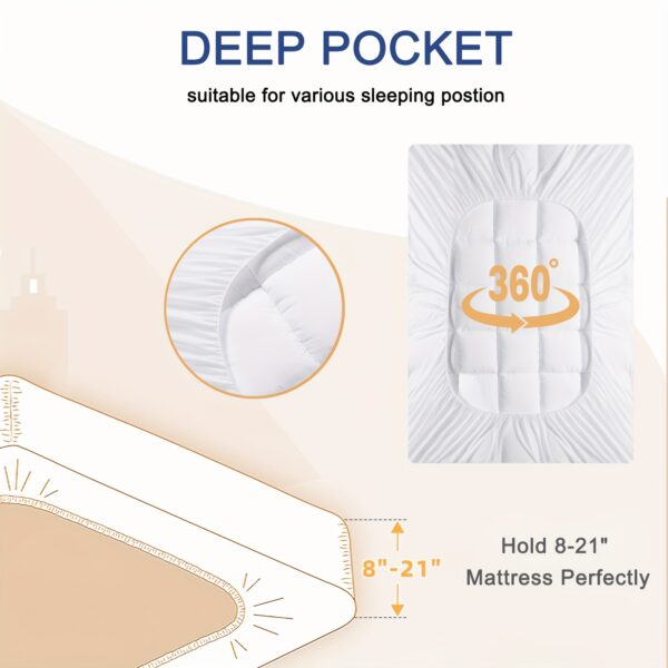 Mattress Topper, Extra Thick Mattress Pad Pillow Top Mattress Cover Quilted Fitted Mattress Protector Top Stretches Up 8-21" Deep Pocket Cooling with 1500GSM - Image 10