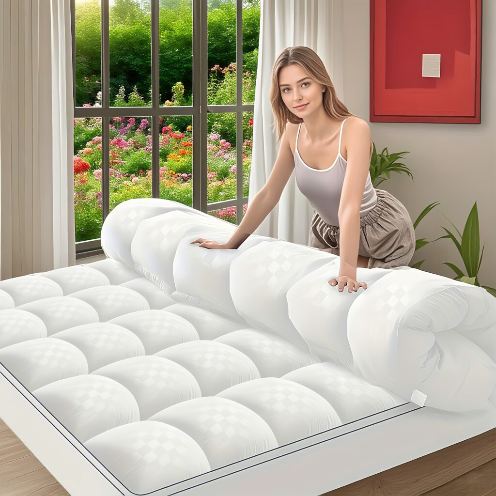 Mattress Topper, Extra Thick Mattress Pad Pillow Top Mattress Cover Quilted Fitted Mattress Protector Top Stretches Up 8-21" Deep Pocket Cooling with 1500GSM