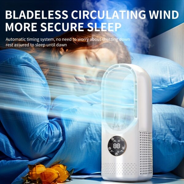 Portable Air Conditioning Fan USB Tower Fan Desktop Bladeless Fan - With Water Mist Cooling, Seven-color LED Ambient Light, Timer And Smart Shutdown - Perfect For Office, Travel, Camping And Home Essentials - Image 2