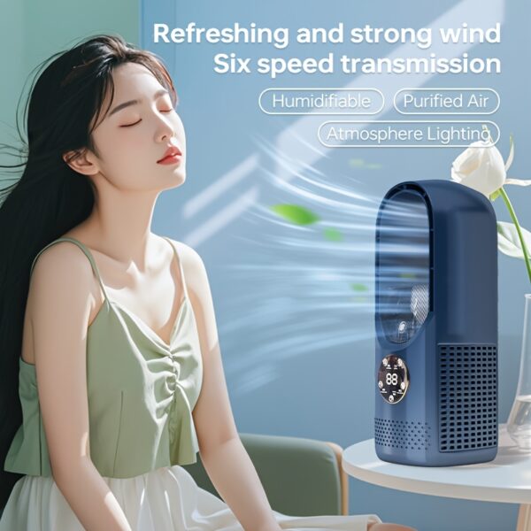 Portable Air Conditioning Fan USB Tower Fan Desktop Bladeless Fan - With Water Mist Cooling, Seven-color LED Ambient Light, Timer And Smart Shutdown - Perfect For Office, Travel, Camping And Home Essentials - Image 11
