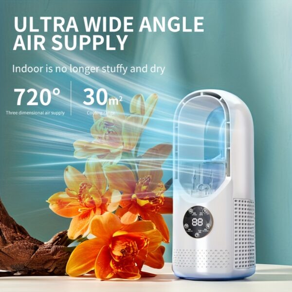 Portable Air Conditioning Fan USB Tower Fan Desktop Bladeless Fan - With Water Mist Cooling, Seven-color LED Ambient Light, Timer And Smart Shutdown - Perfect For Office, Travel, Camping And Home Essentials - Image 3