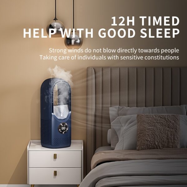 Portable Air Conditioning Fan USB Tower Fan Desktop Bladeless Fan - With Water Mist Cooling, Seven-color LED Ambient Light, Timer And Smart Shutdown - Perfect For Office, Travel, Camping And Home Essentials - Image 9