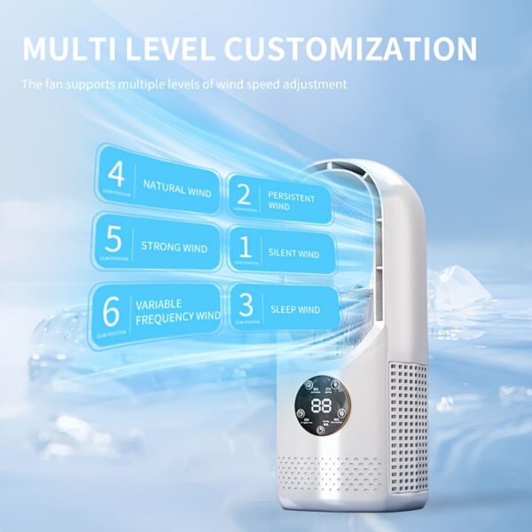 Portable Air Conditioning Fan USB Tower Fan Desktop Bladeless Fan - With Water Mist Cooling, Seven-color LED Ambient Light, Timer And Smart Shutdown - Perfect For Office, Travel, Camping And Home Essentials - Image 8