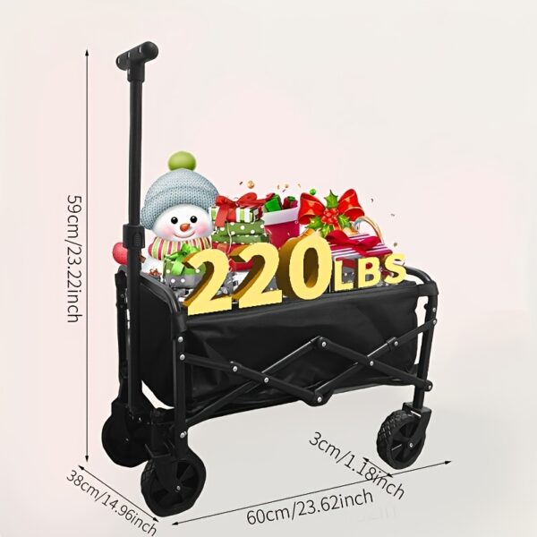 220LBS/ 450LBS/ 680LBS All Terrain Heavy Duty Folding Cart, Large Capacity Camper Suitable for Yard Shopping/ Sports/ Outdoor/ Gardening Equipment Handling, Black Multifunctional Utility Cart - Image 3